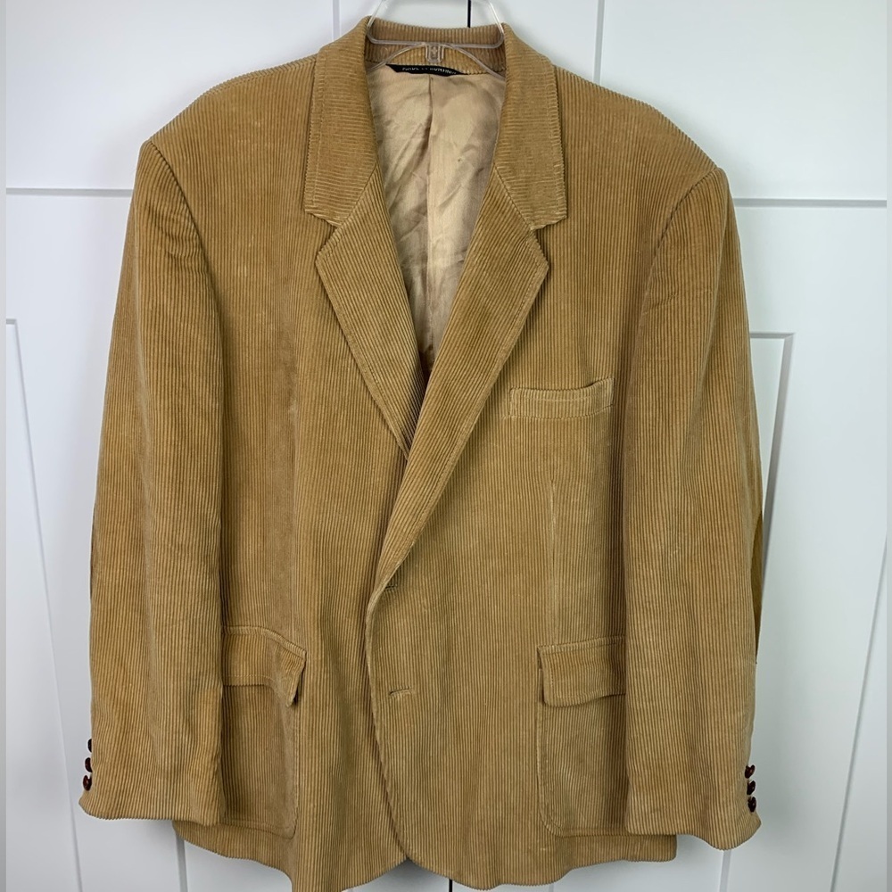 Vintage Garrison Park Corduroy Blazer Mens 50 Elbow Patch Beige Teacher Academia - Picture 1 of 11